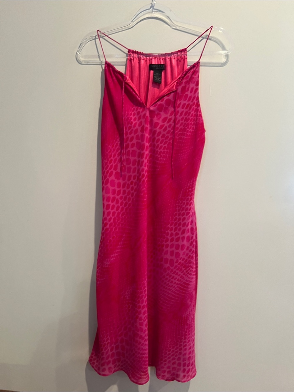 Express Hot Pink Midi Slip Dress with Subtle Animal Texture and a side zipper
